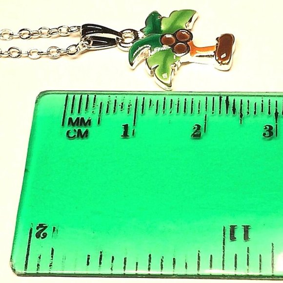 Palm Tree Necklace 19" Silver Plated Green Enamel Beach Island Coconut Tropical - Picture 9 of 9